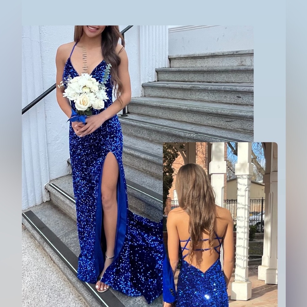 Dazzling Royal Blue Backless Sequin Dress